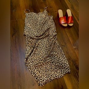 Satin Cowl Neck Animal Print Dress